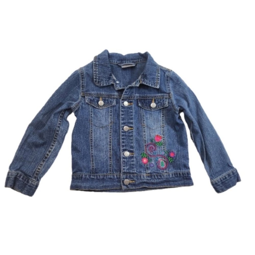 Hanna Andersson Floral Embroidered Jean Jacket Size 110